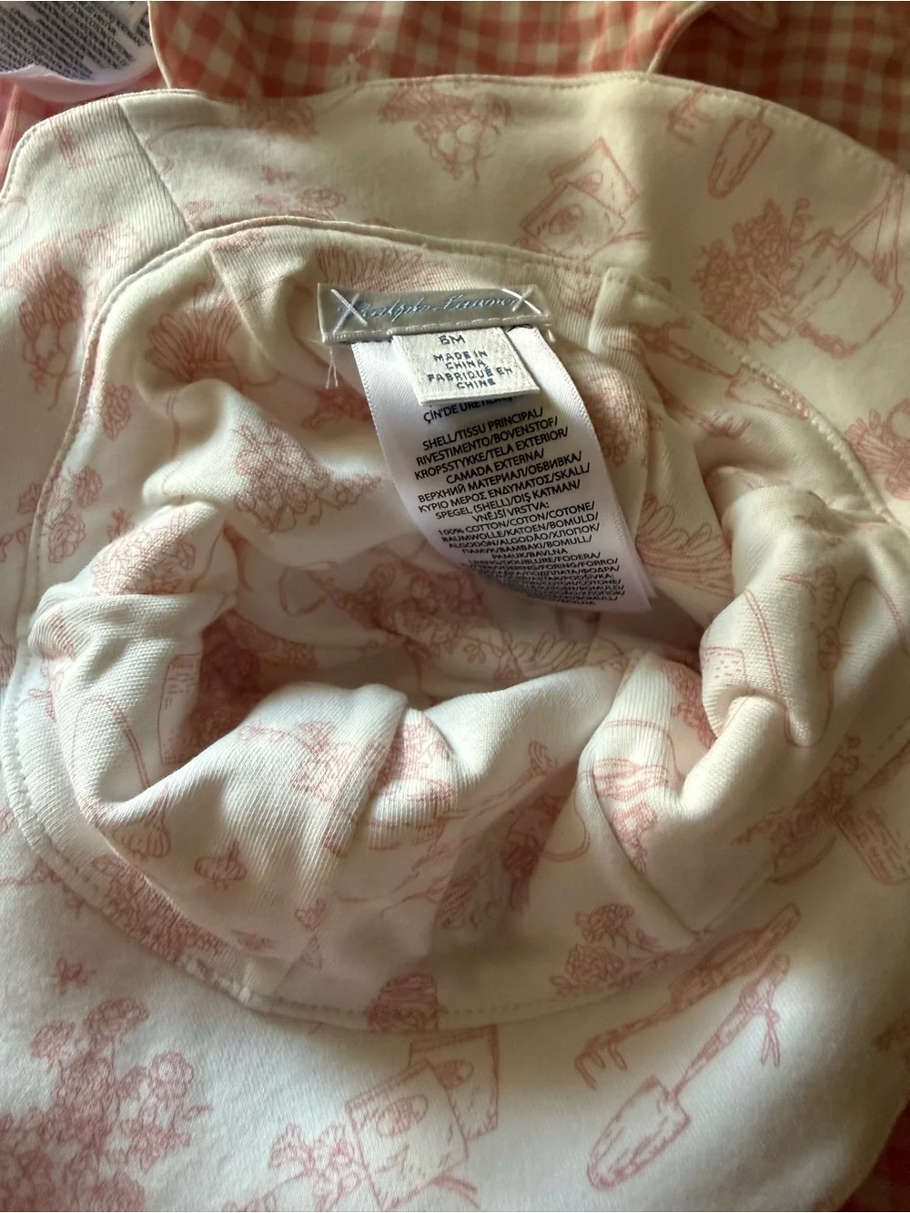 Ralph Lauren Pink Gingham Baby One-Piece with Hat & Bandana Set